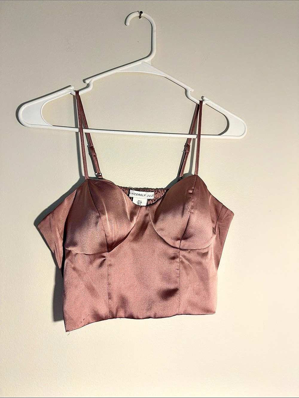Sincerely Jules Satin-Look Crop Cami in Brown Size small